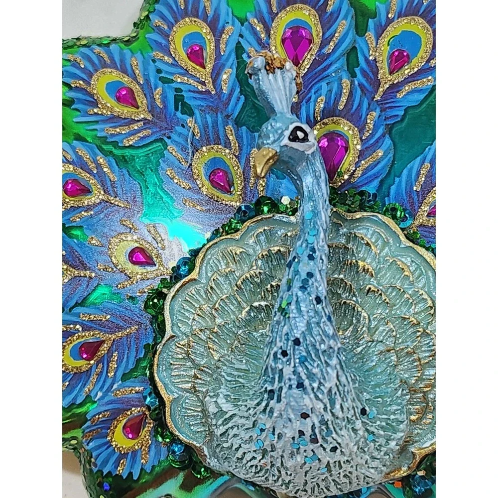 (3)Christmas Bead & Sequin & (1) Glass Ornament~Santa, Santa W/Duckie,Peacock